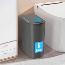 Cesun - cubeta de basura automático de 5 galones con sensor de movimiento sin contacto con tapa cubeta de basura inteligente de plástico delgado para baño oficina caravana recámara sala de estar - Gris - Ver 2