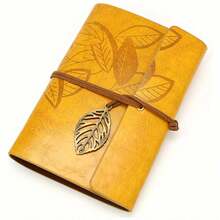 Retro Leaf Notebook Stationery, Leather Cover Blank Notepad, Travel Journal - A6 - View 6