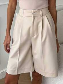 Knee Length Straight Loose High-Quality Women Shorts Summer - Apricot - View 2