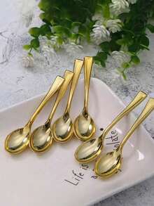 5/20/50pcs - Gold Plastic Mini Spoons - 3.94 Inch Disposable Plastic Mini Dessert Spoons, Plastic Mini Ice Cream/Pudding/Yogurt Spoons, Suitable For Home Gatherings Or Wedding Parties, Catering, Parties, Banquets, Weddings And Christmas Disposable Tableware - Multicolor - View 3