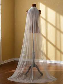 1pc Faux Pearl Beaded Bridal Cape, White Sheer Shoulder Wrap Floor Length, Suitable For Wedding, Engagement Ceremony, Wedding Photography, Party Dress Accessory - Multicolor - View 5