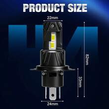 TOAUTO 2个H4 9003 LED大灯灯泡，远近光一体，超亮雾灯，100W，30000流明，6000K白光 - A - 查看 2