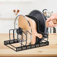 1Pc Pot And Lid Organizer Rack With 7 Adjustable Dividers Kitchen Cabinet Pantry Countertop Storage Holder For Cookware Pan Organizer - Black - View 8