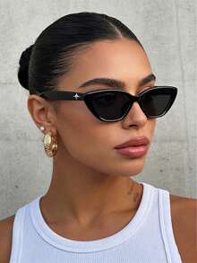 1pc Cat Eye Small Frame Fashionable High-End Street Style Retro Fashion Glasses - Black - View 2