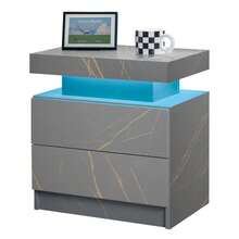 Modern Style Bedside Table With Two Drawers, Easy Assembly, Ample Storage Space, Suitable For Bedrooms And Living Rooms - Grey+Gold - 查看 7