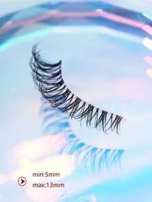 7 Pairs Natural Looking D-Curl Elongated Transparent Stem Criss-Cross False Eyelashes - Black - View 6