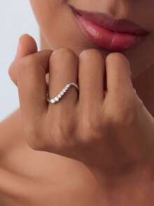 1pc Women's Pure Silver Curved Diamond Ring, Suitable For Valentine's Day/Birthday/Couple Gift, Can Be Stacked For DIY Romantic Thin Rings, Exquisite Jewelry Gift - Curve - View 4