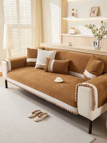 1 vỏ đệm sofa viền lượn sóng mềm mại, chống trượt dùng được cả bốn mùa, thân thiện với thú cưng, chống trầy xước, có thể giặt máy, trang trí nhà cửa, phù hợp với sofa hình chữ L, sofa đôi, sofa góc (bán riêng) - Cà phê nâu - Xem 3
