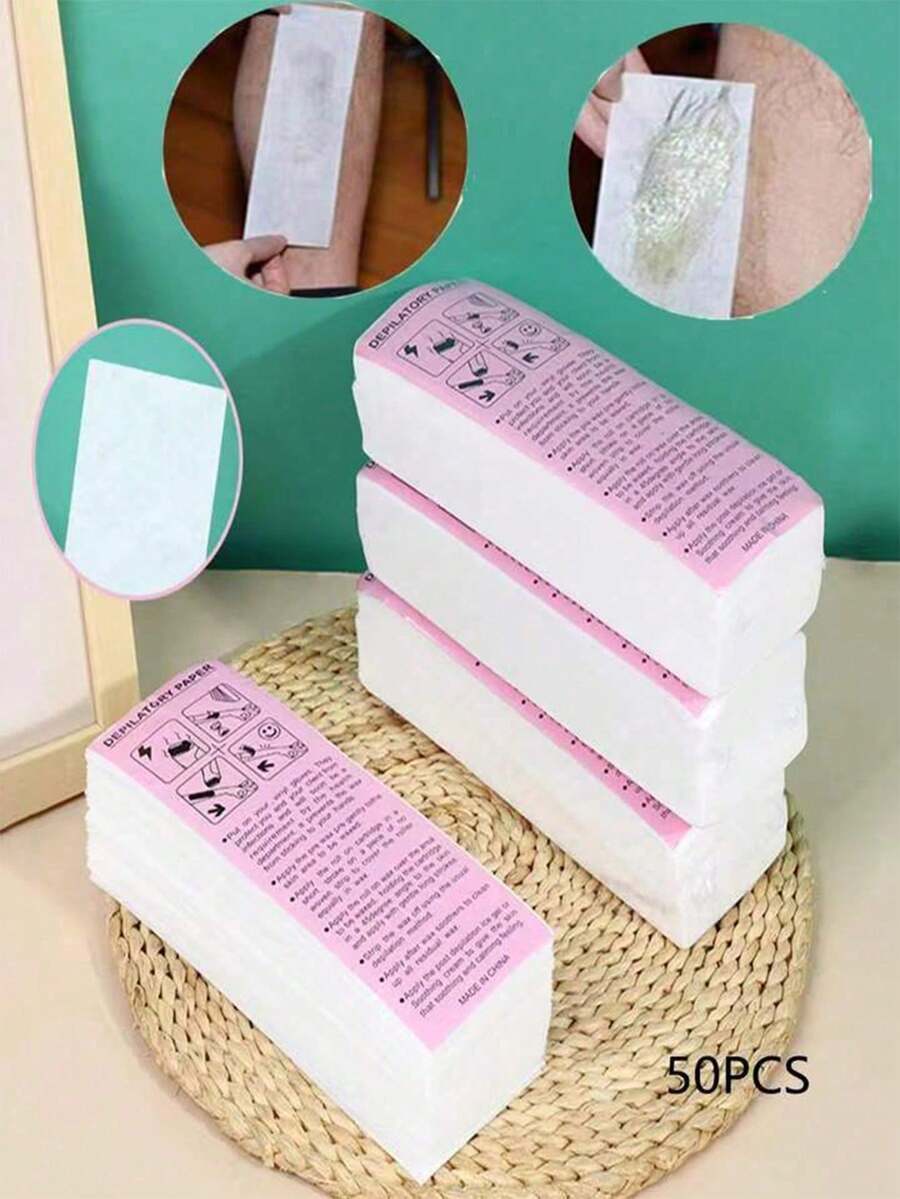 50/100片脱毛蜡纸,男女通用全身脱毛一次性沙龙级脱毛纸(不含蜡和涂抹棒)脱毛蜡纸套装,女士身体脱毛剃刀 - 彩色 - 查看 1