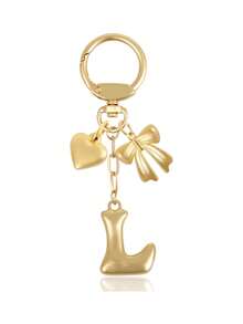 1 Pc A-Z Gold Bubble Letter Keychain With Heart And Bow, Round Clasp Initial Bag Charm,For Key Handbag Backpack, Personalized Gift For Women Girls,Perfect Gift - Multicolor - View 17