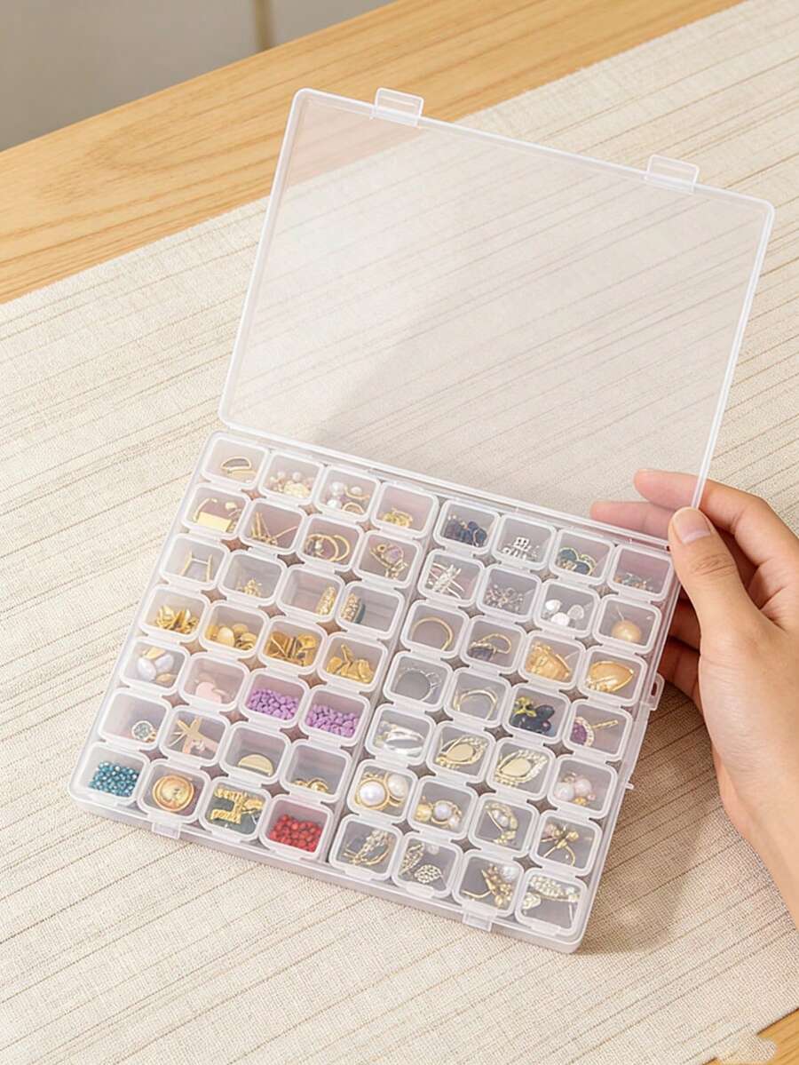 28/56 Grid Clear Plastic Storage Box Transparent Organizer With Adjustable Compartments Portable Bead Container For DIY Craft Jewelry Making Sewing Supplies Nail Art Accessories Multipurpose Lightweight Durable Waterproof Storage Case - Multicolor - View 1