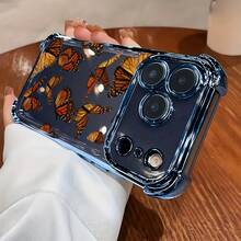 Creative Monarch Butterfly pattern new electroplated transparent TPU anti-drop mobile phone protective case for /14/13/12/11/X/XS/XS MAX/ProMax/Air/Plus and  Galaxy S Series, suitable for four seasons, birthdays, anniversaries, all holidays and gifts for family, friends, lovers, simple and fashionable shock-proof soft case protective case - Gold - Übersicht 3