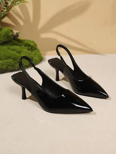 Spring/Summer Plus Size Women's Elegant High Heel Sandals, Solid Color, Vintage Western Style, Suitable For Wedding, Party, Outdoor, Featuring PU Leather, Pointed Toe, Fashionable And Charming