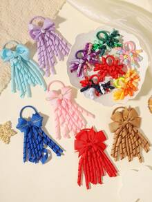 10/12个蝴蝶结发圈，可爱卷曲设计，精美发饰，不伤发 - 混合色 - 查看 10