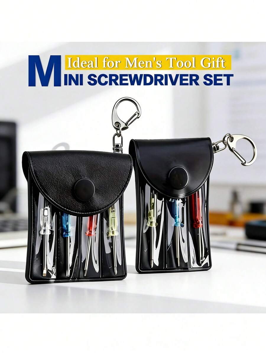 Juego de 3 o 4 mini destornilladores con llavero, con caja de almacenamiento portátil y clip, adecuado como regalo de herramientas para hombres, Día del Padre, cumpleaños, fiestas, etc., juego de herramientas de bolsillo todo en uno para electrónica y reparación del hogar