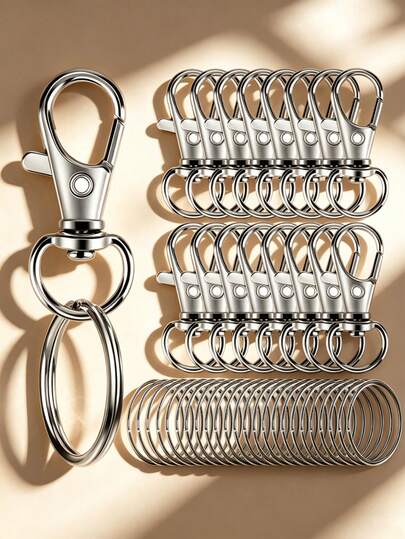 1/10/30/50/100 Keychain Hooks With Key Rings, Keychain Clip Hooks With Loops For Lanyard Jewelry Making DIY Crafts (5/15/25/50 Metal Lobster Claw Clasps + 5/15/25/50 Open Jump Rings)
