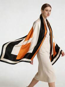 Khăn choàng kẻ sọc cam trắng dành cho nữ, thích hợp cho các dịp trang trọng và du lịch. - trái cam - Xem 4