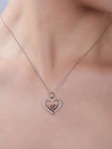 时尚奢华925纯银1.0毫米x31颗莫桑石心形吊坠项链，适合女性日常佩戴、宴会、节日、情人节、母亲节、结婚纪念日、生日等场合，是理想的珠宝礼物之选。 - 銀色 - 查看 3