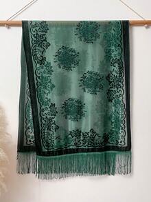 1 chiếc khăn choàng cổ họa tiết hoa jacquard cổ điển thanh lịch, khăn choàng tua rua đa năng, thích hợp cho dã ngoại, kỳ nghỉ, chụp ảnh, đi biển, lễ hội, phụ kiện, vật dụng cần thiết khi đi du lịch. - màu xanh lá - Xem 3