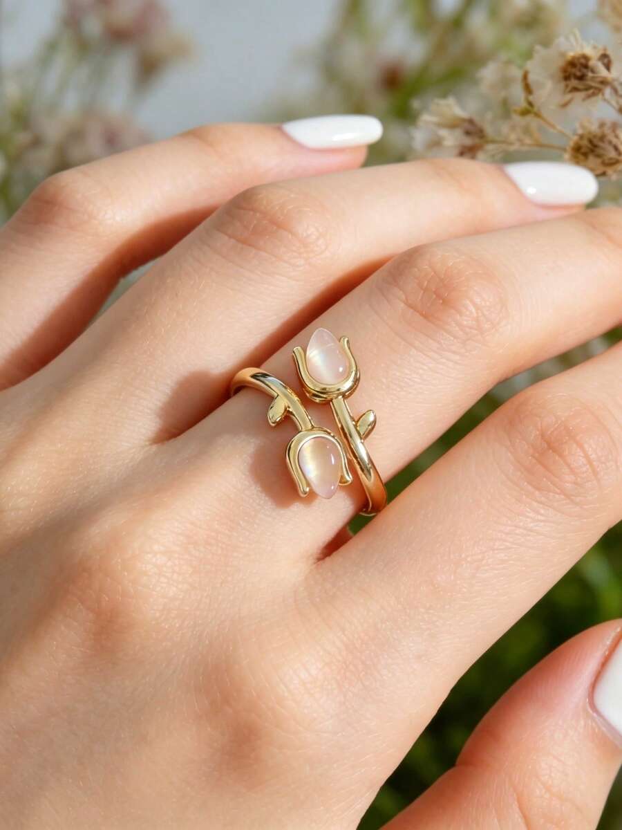 1pc Elegant Vintage Flower Design Ring, Suitable For Anniversary, Valentine's Day Gift, Daily Wear, Mother's Day Gift (No Gift Box Included) - Ring D - View 1