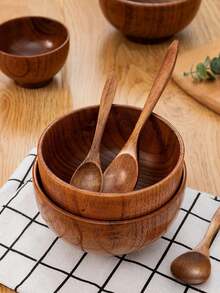 Bộ 2 bát cơm gỗ nguyên khối kiểu Nhật tối giản, vân gỗ tự nhiên, bát súp/mì dung tích lớn, đĩa phục vụ thủ công, bộ đồ ăn bằng gỗ nguyên khối, lý tưởng cho món tráng miệng, đồ dùng nhà bếp thiết yếu. Có thể có sự khác biệt nhỏ về vân gỗ do làm thủ công. - màu nâu - Xem 5