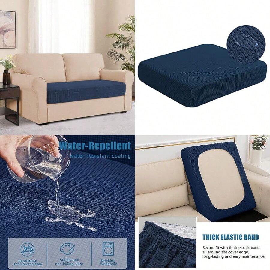 Fundas de cojín Impermeables para Asiento de sofá Funda elástica y Elegante diseño de Cuadros s Funda súper Suave Lavable a máquina cojín de sofá de Dos plazas Color - Azul marino - Ver 1