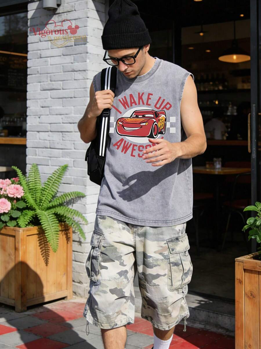 Disney Cars Print Sleeveless T-Shirt - 灰色 - 查看 1