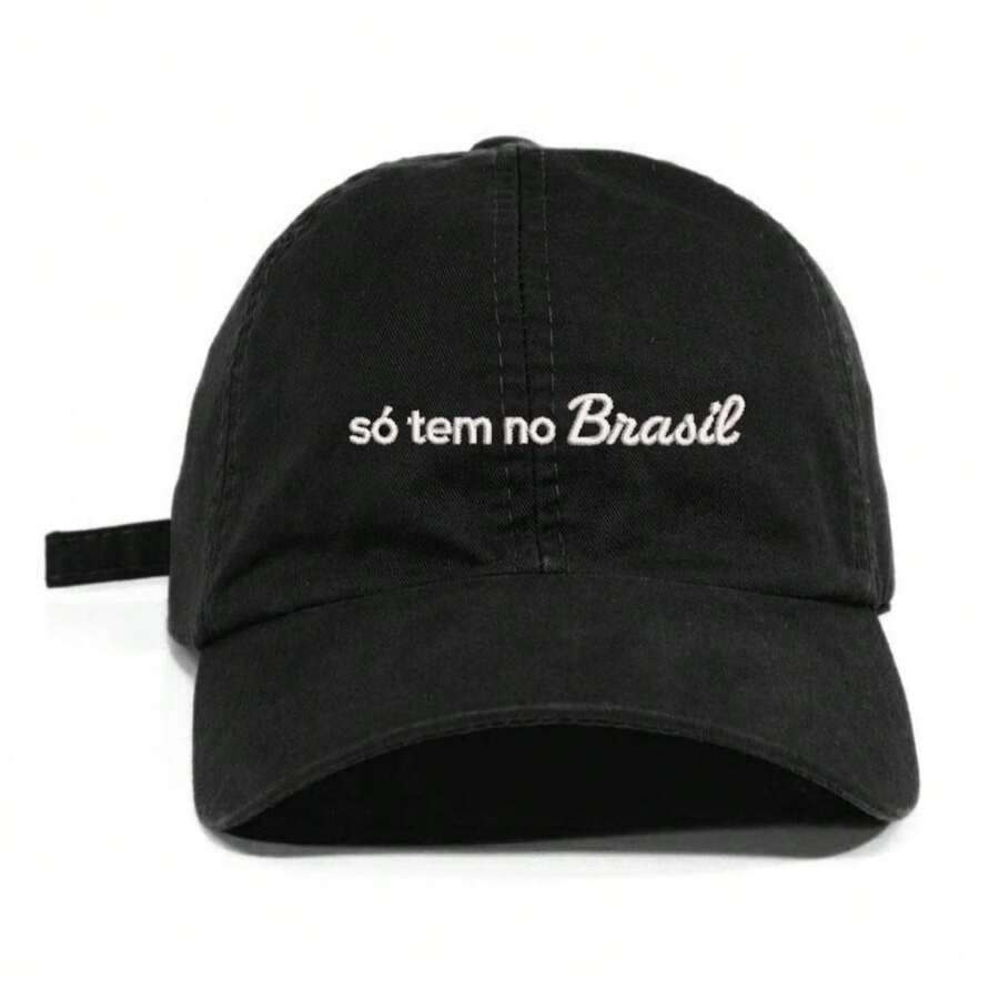 Unisex Dad Hat In 100% Cotton Twill With Curved Brim, Custom Designed. Only Available In Brazil. - Black Embroidered White - View 1
