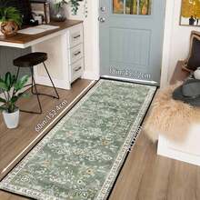 1 Pc Washable Runner Mat 48x16in(121x40cm),60x18in(152x45cm) Large Floral Non-Slip Bohemian Hallway Runner With Rubber Backing, Low Pile Faux Fleece Distressed Area Mat For Kitchen, Laundry Room, Bedroom, Entryway, Green, Washable Mat Runner, Extra Long Runner Mat (Non-Slip Backing) - 樣式 1 - 查看 10
