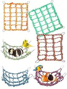Colorful Bird Climbing Rope Net, Hamster Climbing Rope Net, Pet Hammock, Bird Ladder Rope Bridge, Small Animal Rope Net Toys, Cage Decor Accessory Set, Set Includes 1pc/2pcs/3pcs/4pcs/5pcs - View 10