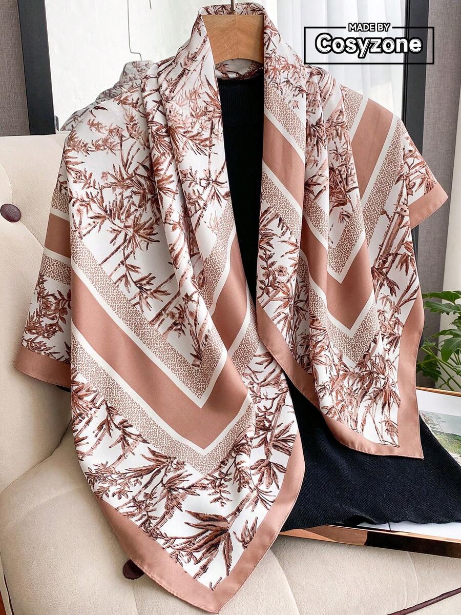 1条优雅印花90厘米丝滑方巾，时尚百搭，可作头巾或披肩，防晒实用，适合日常佩戴、海滩度假等场合。 - 淺棕色 - 查看 1