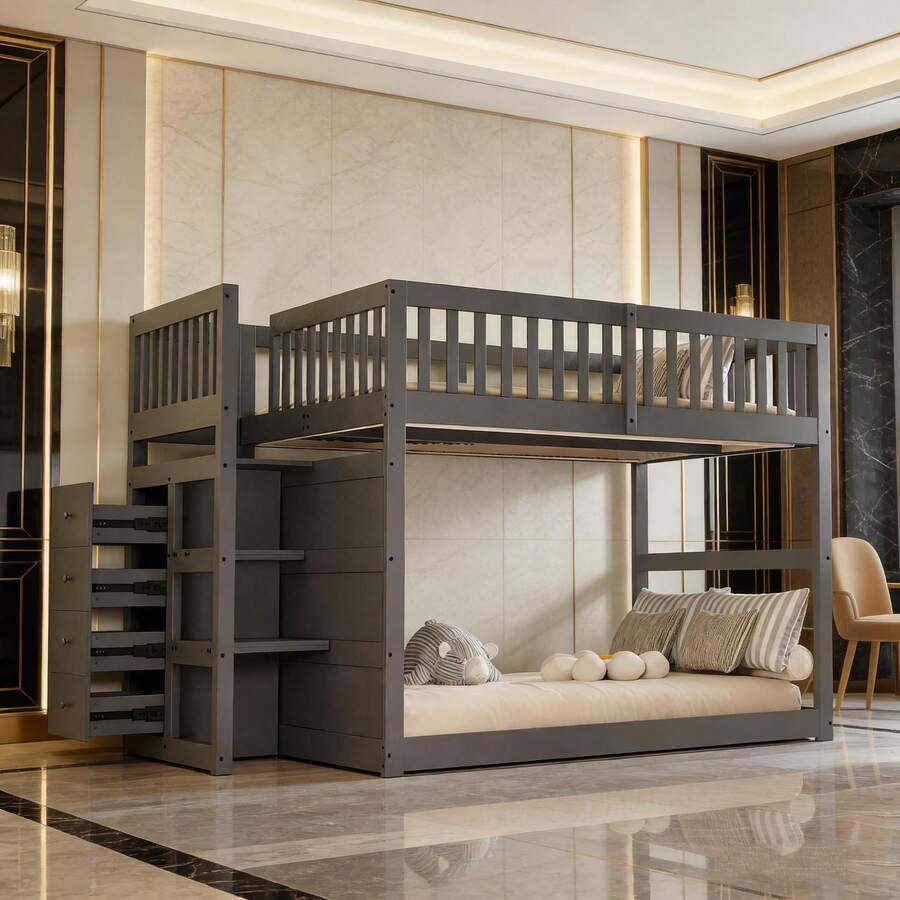 Kids Bed Frames, Headboards & Footboards - Gray + Wood + 140cm*200cm - View 1