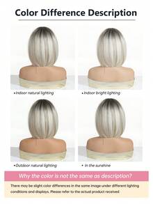 12英寸酒红色波波头假发，带刘海，女士直发合成纤维假发，耐热，适合日常、派对、角色扮演，高品质耐热纤维，酒红色经典波波头造型，逼真发际线，舒适贴合刘海假发，短直发合成纤维假发，自然逼真，耐热假发，女士日常、派对、角色扮演假发，酒红色合成纤维假发 - 挑染米色 - 查看 11