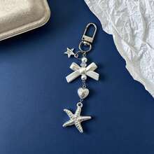 1pc Women's INS Style Baroque Bow Heart Starfish Pendant Keychain, Fresh And Versatile Summer Accessory, Girly Bag Charm - Multicolor - View 2