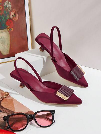 Women's 2026 Spring/Summer New Elegant Metal Buckle Decor Pointed Toe Backless High Heel Sandals