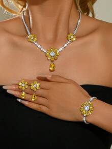Bộ 4 dây chuyền pha lê lấp lánh hình hoa thời trang dành cho cô dâu, bộ trang sức thanh lịch phù hợp cho đám cưới, tiệc tối sang trọng và những buổi dạ hội cao cấp. - 4 cái - Xem 15