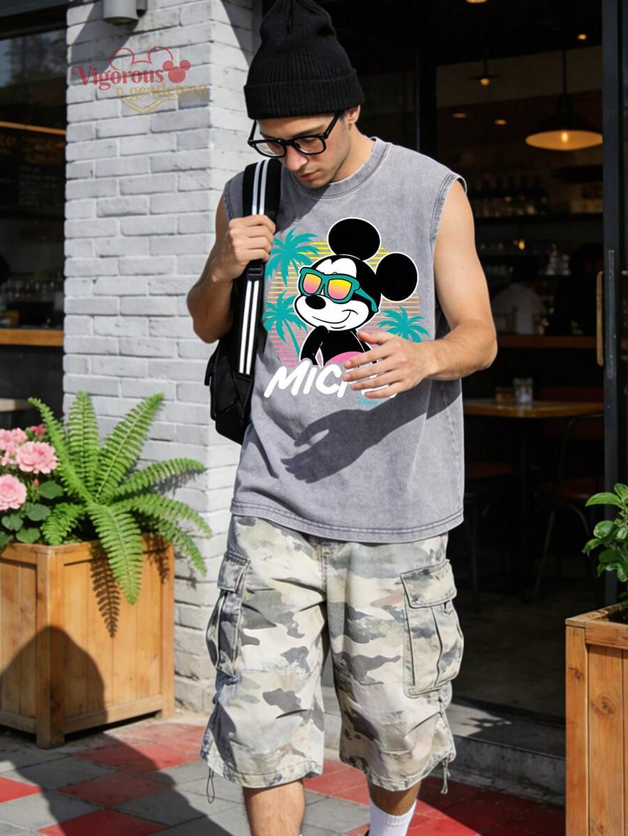 Disney Mouse Summer Print Sleeveless T-Shirt - Grey - View 1