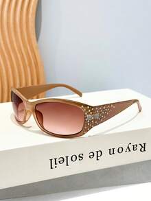 1 pieza Gafas de mujer con forma de escudo, con bloques de color, con cristales de estrás, estilo retro chic Y2K, moda callejera, para vacaciones - Multicolor - Ver 12