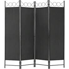 4 Panel Room Divider 6FT Steel Frame Screen Folding Privacy Divider Freestanding Partition For Home Office Bedroom, Black - 黑色 - 查看 1