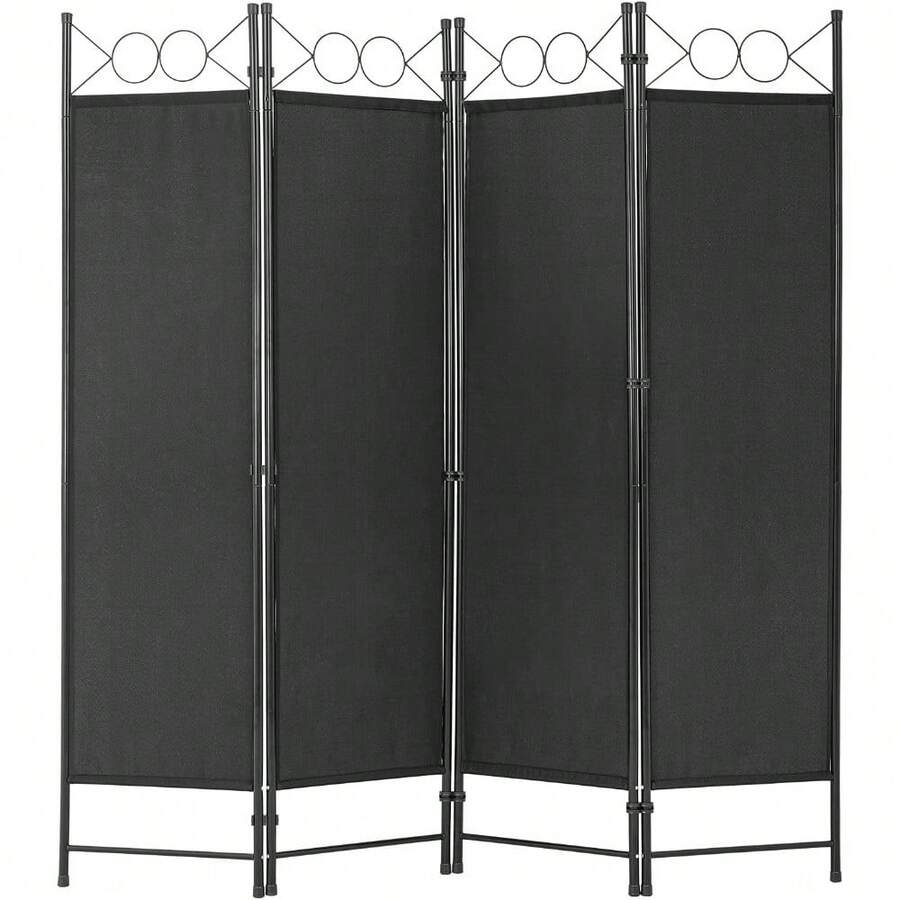 4 Panel Room Divider 6FT Steel Frame Screen Folding Privacy Divider Freestanding Partition For Home Office Bedroom, Black - 黑色 - 查看 1