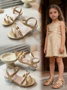 公主风可调节踝带凉鞋，配厚底透明鞋跟 - 金色 - 查看 1