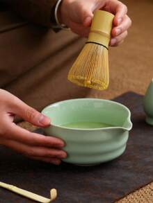 5/4件套抹茶套装，竹制茶筅、带嘴茶碗、量勺、茶筅架、茶筛，完整抹茶茶具套装（浅绿色） - 彩色 - 查看 5