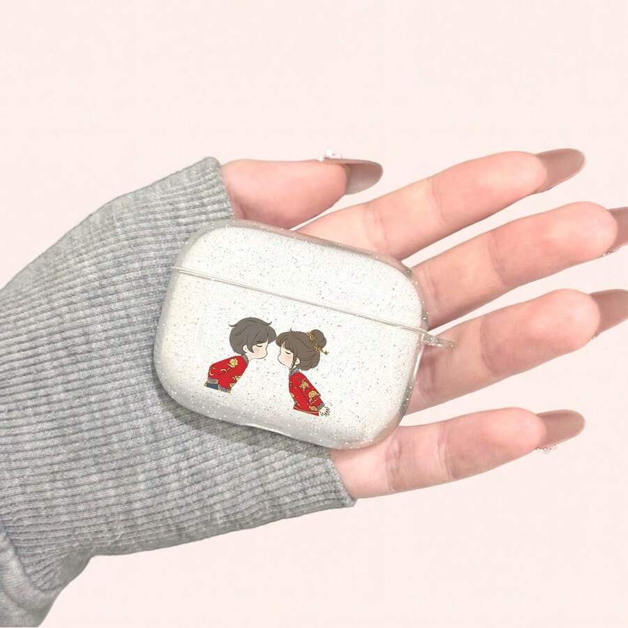 情侣接吻图案闪亮耳机保护套,适用于耳机保护套 1/2、新款无线耳机保护套 3/Pro/Pro2,男女朋友礼物,情人节礼物,节日礼物,复活节礼物 - 無色 - 查看 1