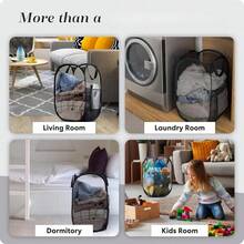 1 pièce Grand panier à linge en maille avec poignée - Pliable, panier de stockage de vêtements haute capacité convenant pour la salle de bain, la chambre ou le dortoir, panier à linge rectangulaire minimaliste en polymère pour la salle de bain, la chambre, le dortoir - Facile à ranger et à transporter - Noir - Voir 11