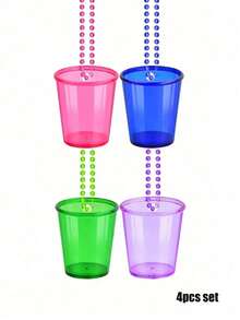1-6pcs Plastic Bead Chain Necklace, Can Be Used As Mini Shot Glasses, Suitable For Birthday, Wedding, Christmas Party And Other Occasions, Practical High-Strength Colorful Transparent Mini Shot Glass Necklace, Suitable For Bachelor/Bachelorette Party, Bride & Groom Party, Birthday, Wedding, Holiday Parade And Other Occasions - Multicolor - View 12