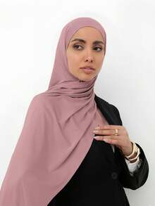 1pc Women's Minimalist Classic Solid Color Elegant Casual Fringe Jersey Hijabs Scarf, Suitable For Daily Life, Outings And Gatherings,Beach,Holiday,Accessories,Travel Essential - Pink - View 3
