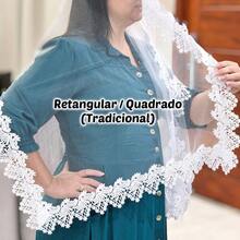 Véu Ccb Congregação Cristã Tule Francês Transparente e Renda Guipir Floral Retangular/Quadrado (Silvana) - Branco - Visão 7