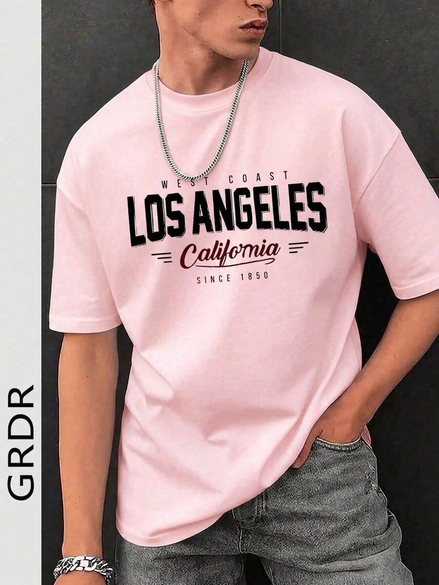 GRDR Men's Fashionable Printed Loose Short Sleeve T-Shirt | Exquisite Design | Summer Essential | Easy To Match | Showcase Your Style - Pink - View 1