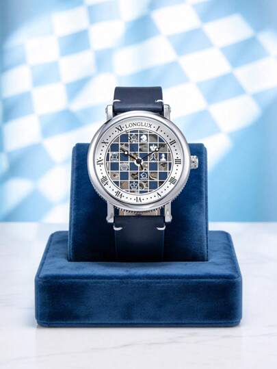 LONGLUX 1 chiếc đồng hồ cơ tự động nam, họa tiết bàn cờ, đồng hồ đeo tay cơ quốc tế hình cờ vua, số La Mã cổ điển, dây da kiểu doanh nhân, phù hợp để đeo hàng ngày.