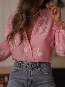 Áo khoác cardigan dài tay thêu hoa dành cho nữ, thích hợp cho mùa xuân/hè. - Hồng - Xem 3